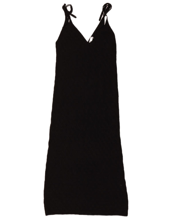 Zara Dame Se Through Knit Maxi Dress UK 10 Small Black Cotton
