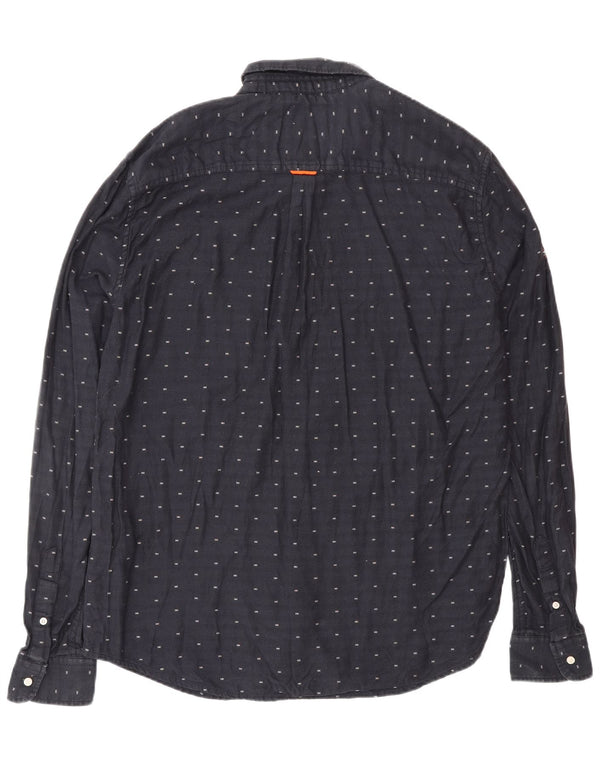 SUPERDRY herre Regular Fit skjorte XL marineblå plettet bomuld