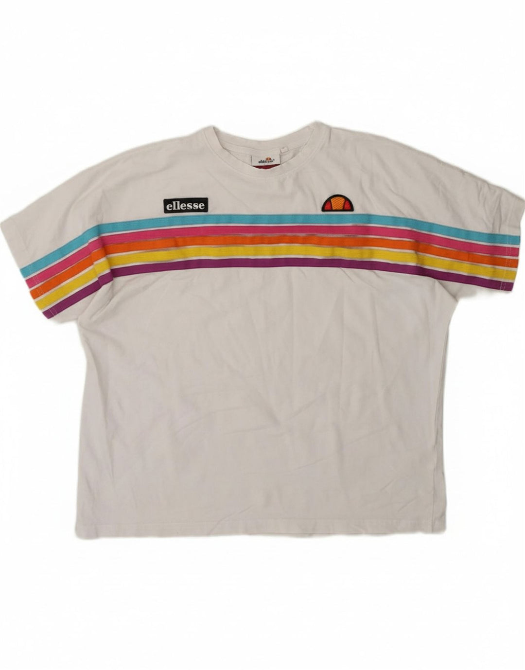 ELLESSE Womens Oversized T-Shirt Top UK 10 Small White Striped Cotton