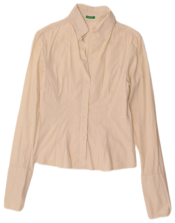 Benetton formel skjorte til kvinder UK 6 XS Off White Bomuld