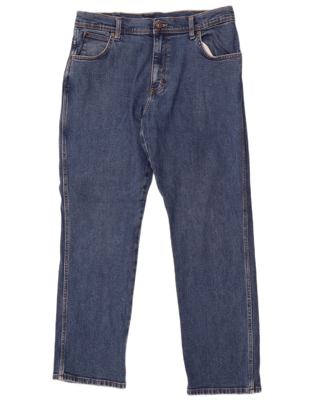Wrangler Herre Regular Straight Jeans W36 L30 Blå Bomuld