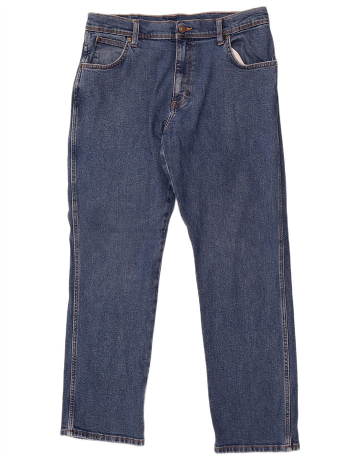 Wrangler Herre Regular Straight Jeans W36 L30 Blå Bomuld