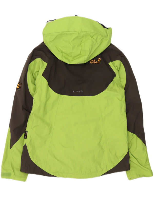 Jack Wolfskin Regnjakke med hætte til kvinder UK 12/14 Medium Green Colourblock