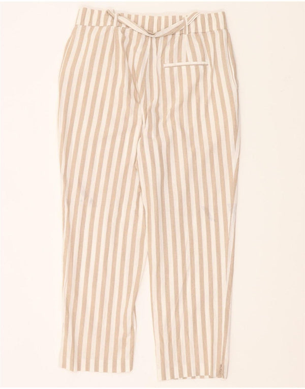 Zara Dame Straight Cropped Trousers Medium W28 L24 Beige Pinstripe
