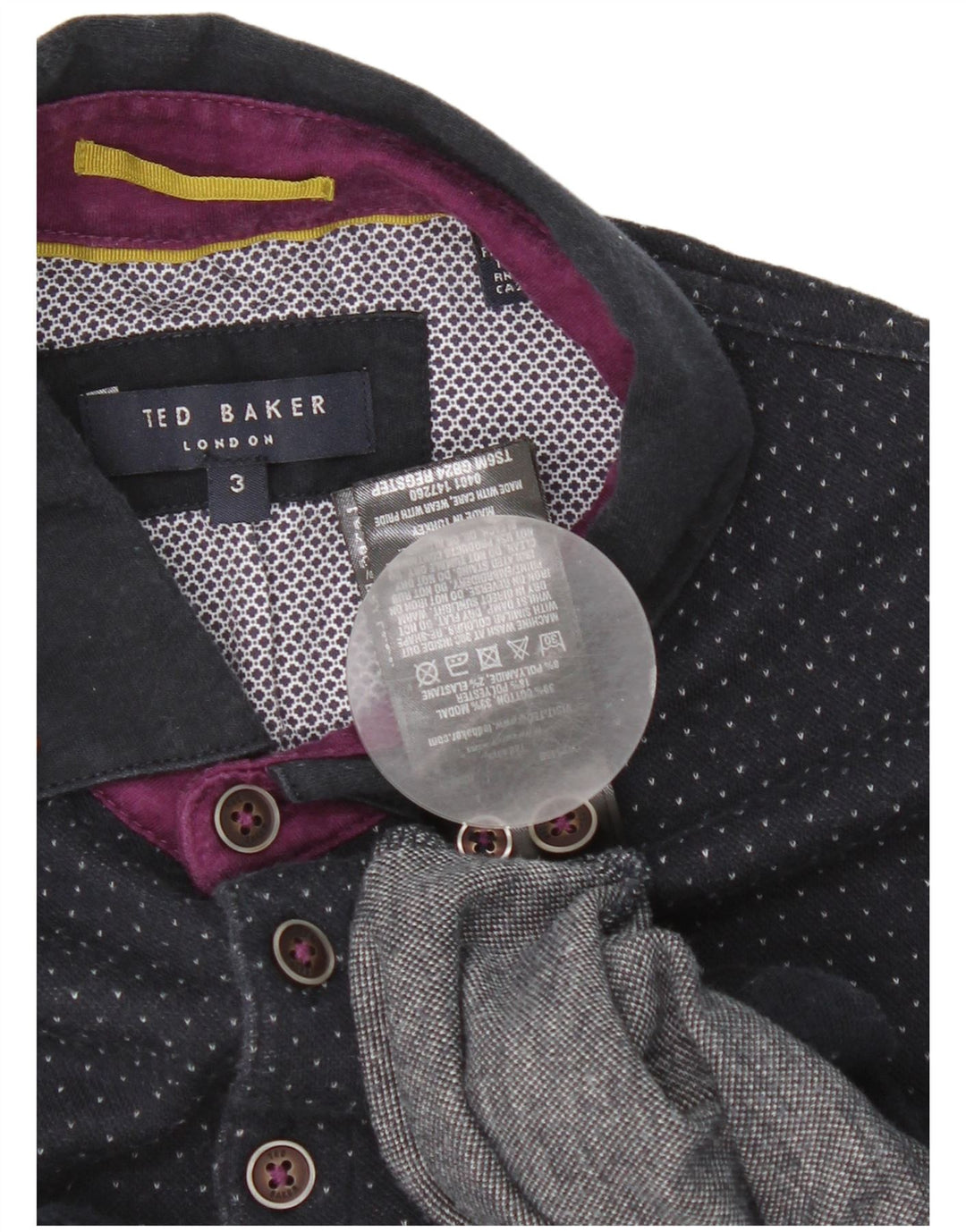 Ted Baker herre poloshirt størrelse 3 Medium marineblå plettet bomuld