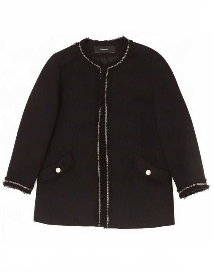 Zara Womens Open Blazer Jacket UK 14 Large Black Acryl