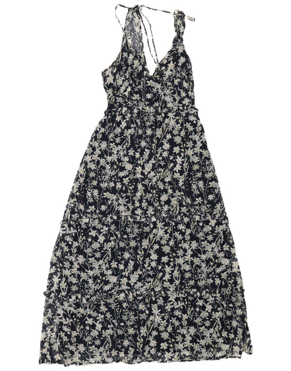 Superdry ærmeløs maxikjole til kvinder UK 10 Small Navy Blue Floral Bohemian