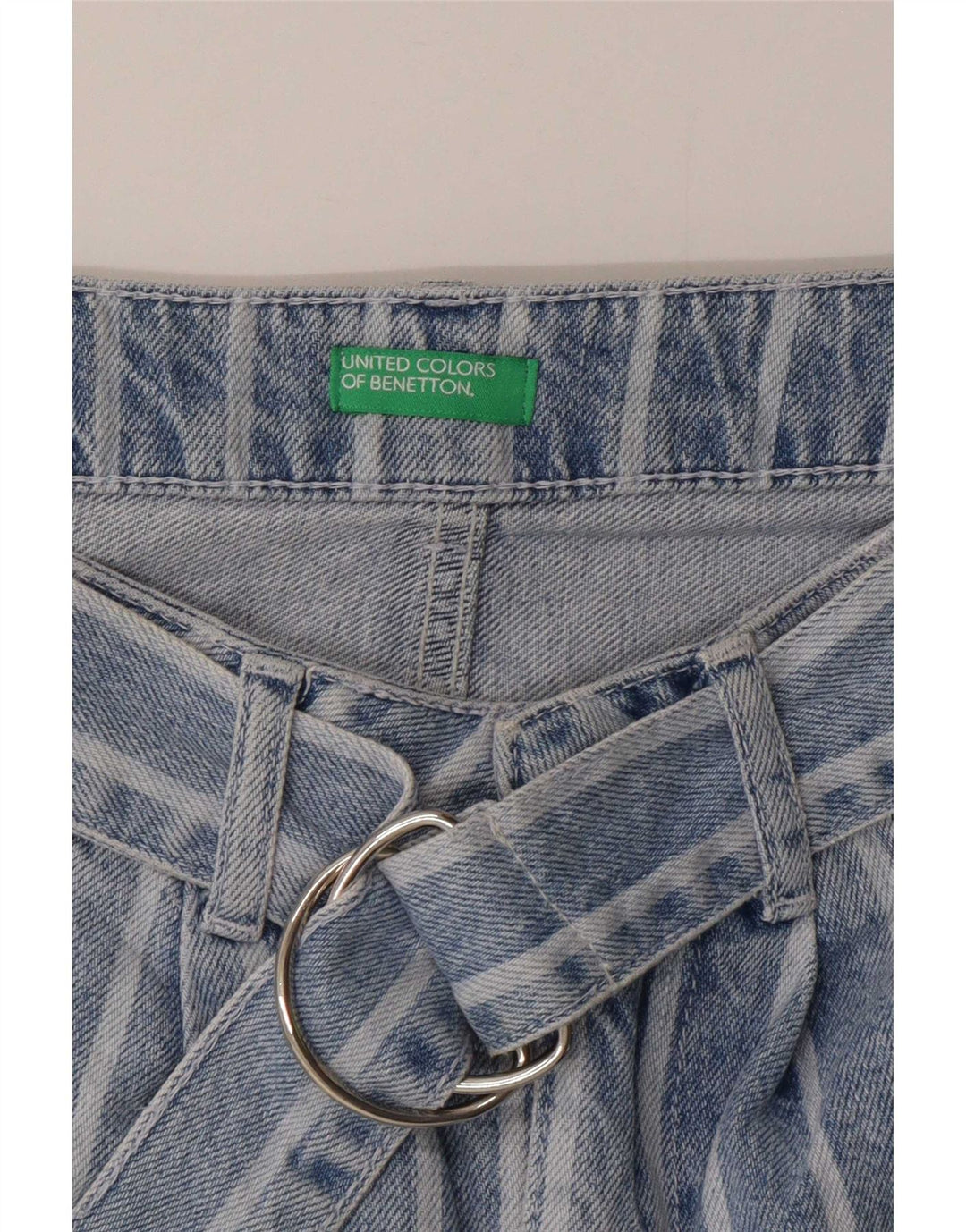 Benetton Dame Denim Nederdel W26 Lille Blå Stribet