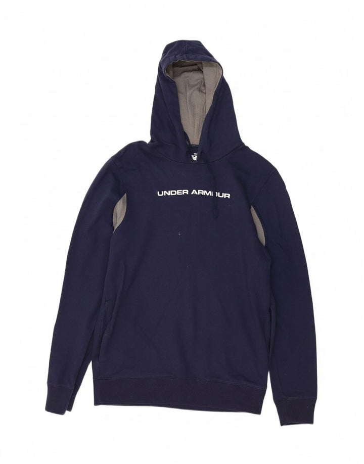 UNDER ARMOUR Mens Graphic Hoodie Jumper Medium Navy Blue Colourblock