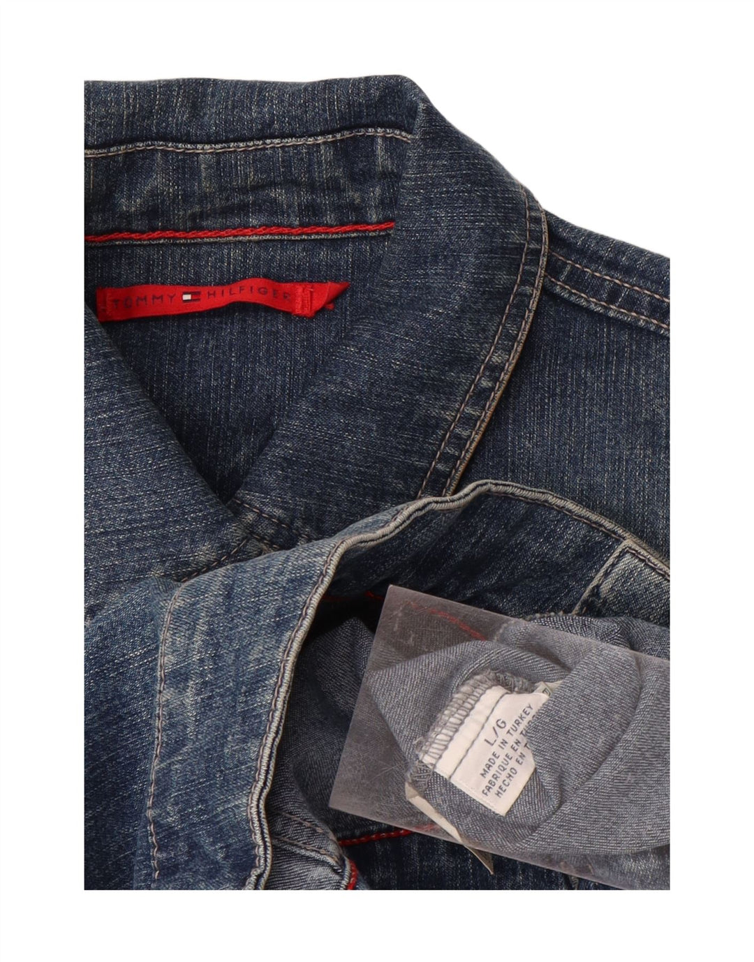 TOMMY HILFIGER Womens Crop Denim Jacket UK 14 Large Blue Cotton Vintage Tommy Hilfiger and Second-Hand Tommy Hilfiger from Messina Hembry 
