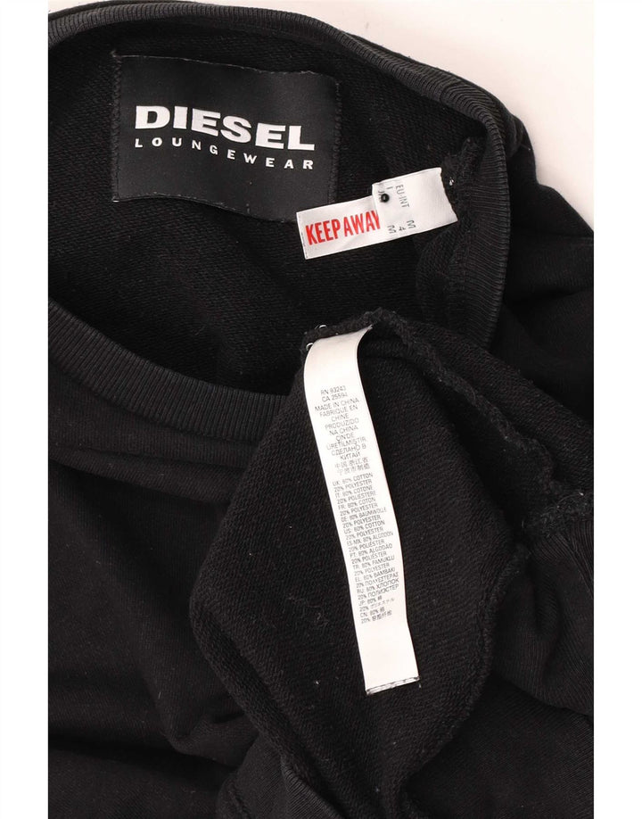 Diesel Dame Grafisk Sweatshirt Jumper UK 14 Medium Sort Bomuld