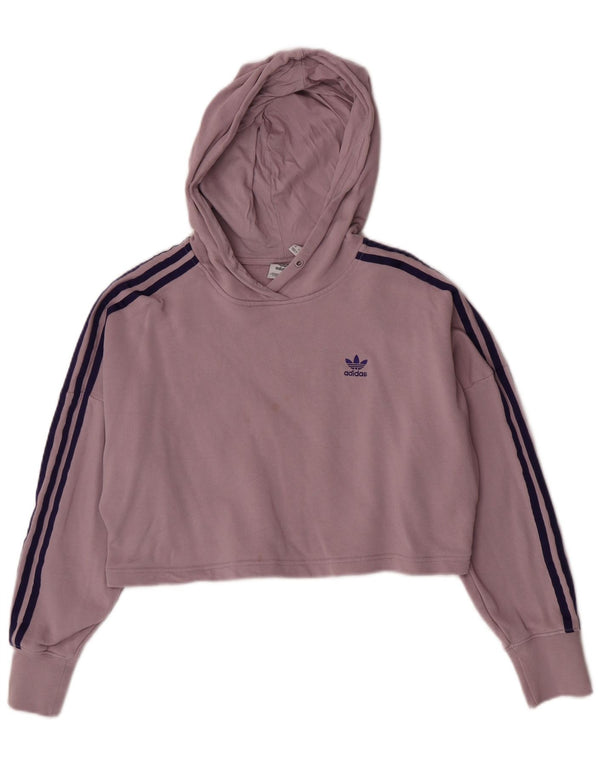Adidas Womens Crop Oversized Hoodie Jumper UK 4 XS Pink Bomuld