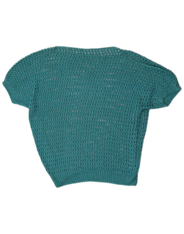 Vintage Dame Kortærmet Boat Neck Jumper Sweater UK 16 Large Blue