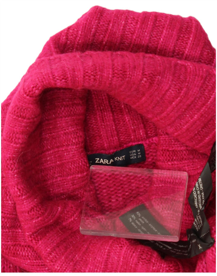 Zara Dame Oversized Roll Neck Jumper Sweater UK 14 Medium Pink Akryl