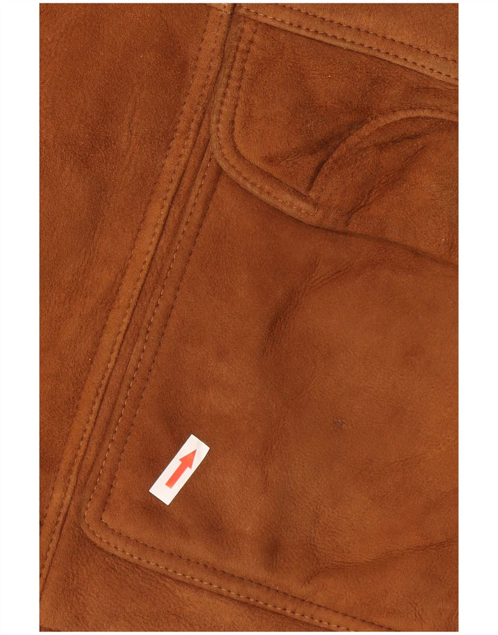 Vintage Herre Loose Fit Shearling Jacket IT 46 Lille brunt læder