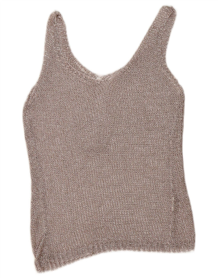 Vintage Hæklet Vest Top UK 12 Medium Sølv