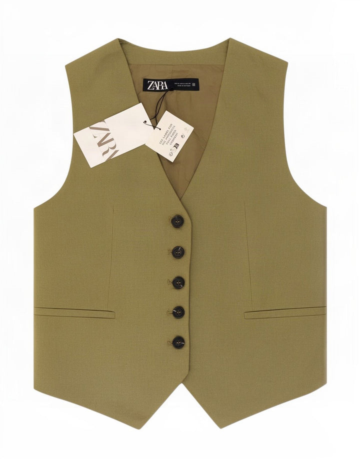 Zara Damevest UK 14 Medium Khaki Linen