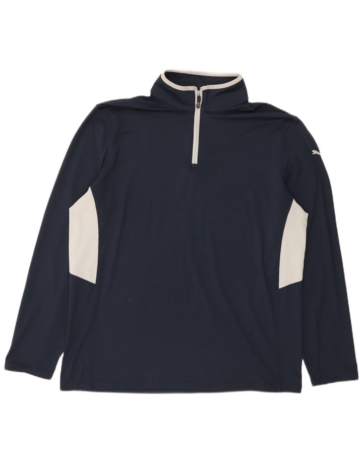 Puma Herre Zip Neck Pullover Træningsdragt Top XL Navy Blue Colourblock