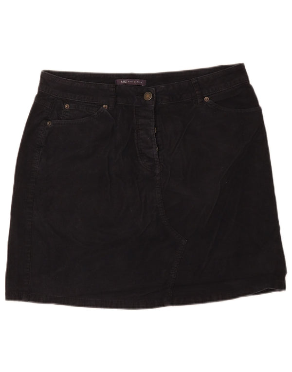 Marks & Spencer Dame Mini Corduroy Nederdel UK 12 Medium W32 Sort Bomuld