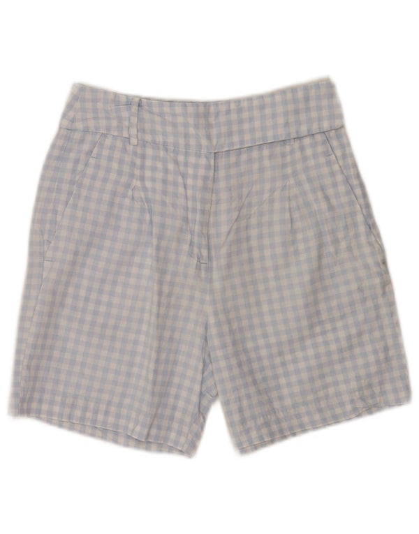 Benetton kvinders højtaljede chinoshorts UK 6 Small W26 Blue Gingham Cotton