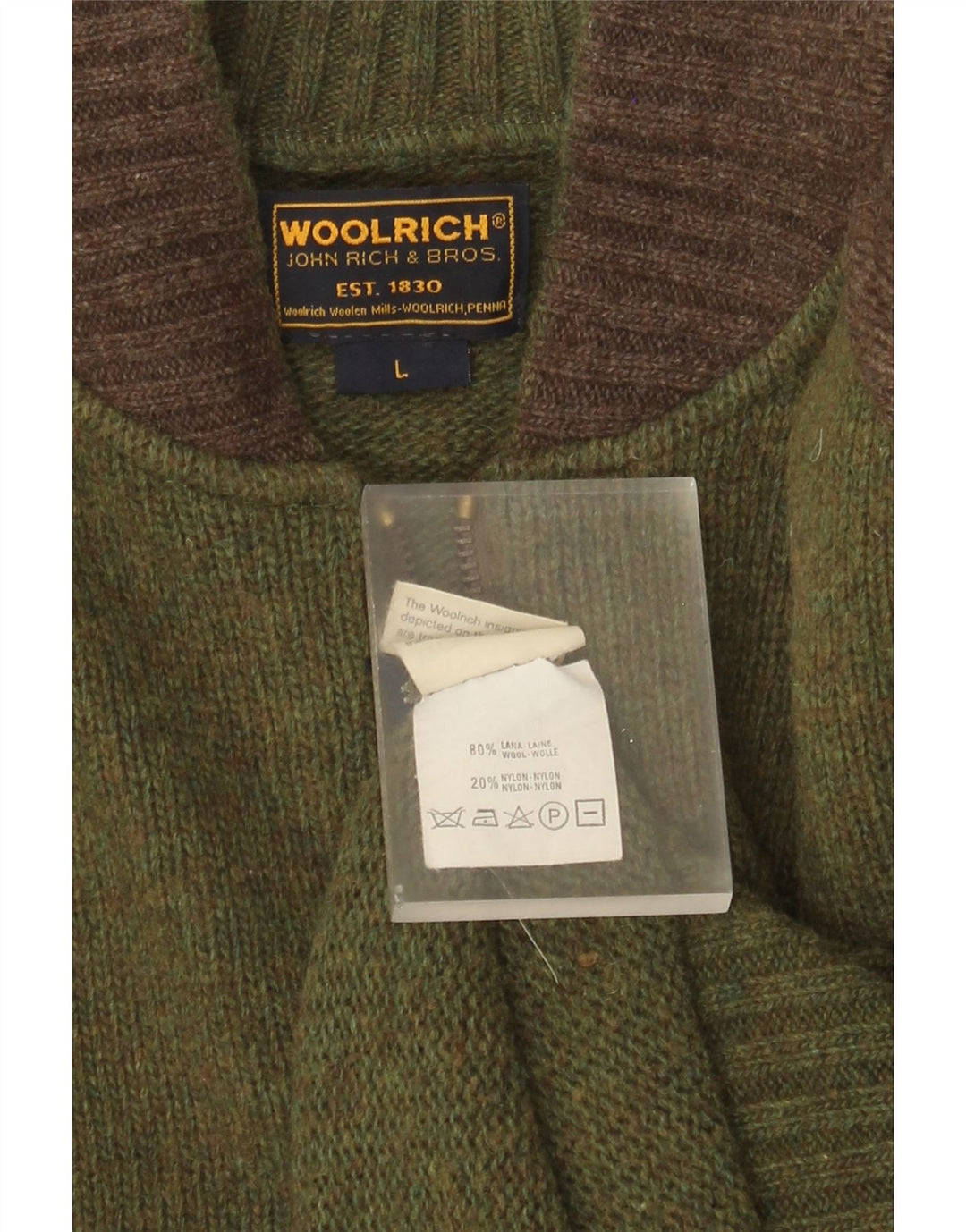 Woolrich Herre Grafisk Cardigan Sweater Stor Grøn Colourblock Uld