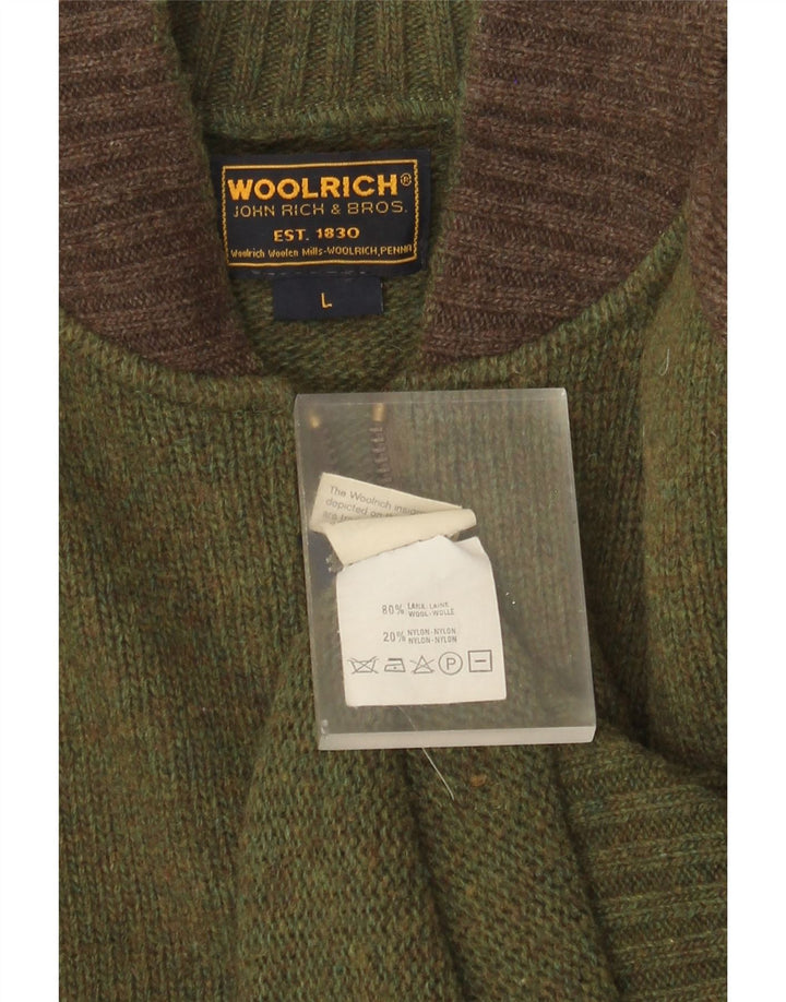 Woolrich Herre Grafisk Cardigan Sweater Stor Grøn Colourblock Uld