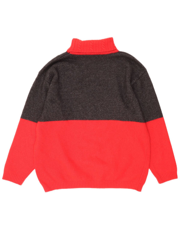 Vintage Dame grafisk rullehals sweater UK 18 XL Rød Colourblock