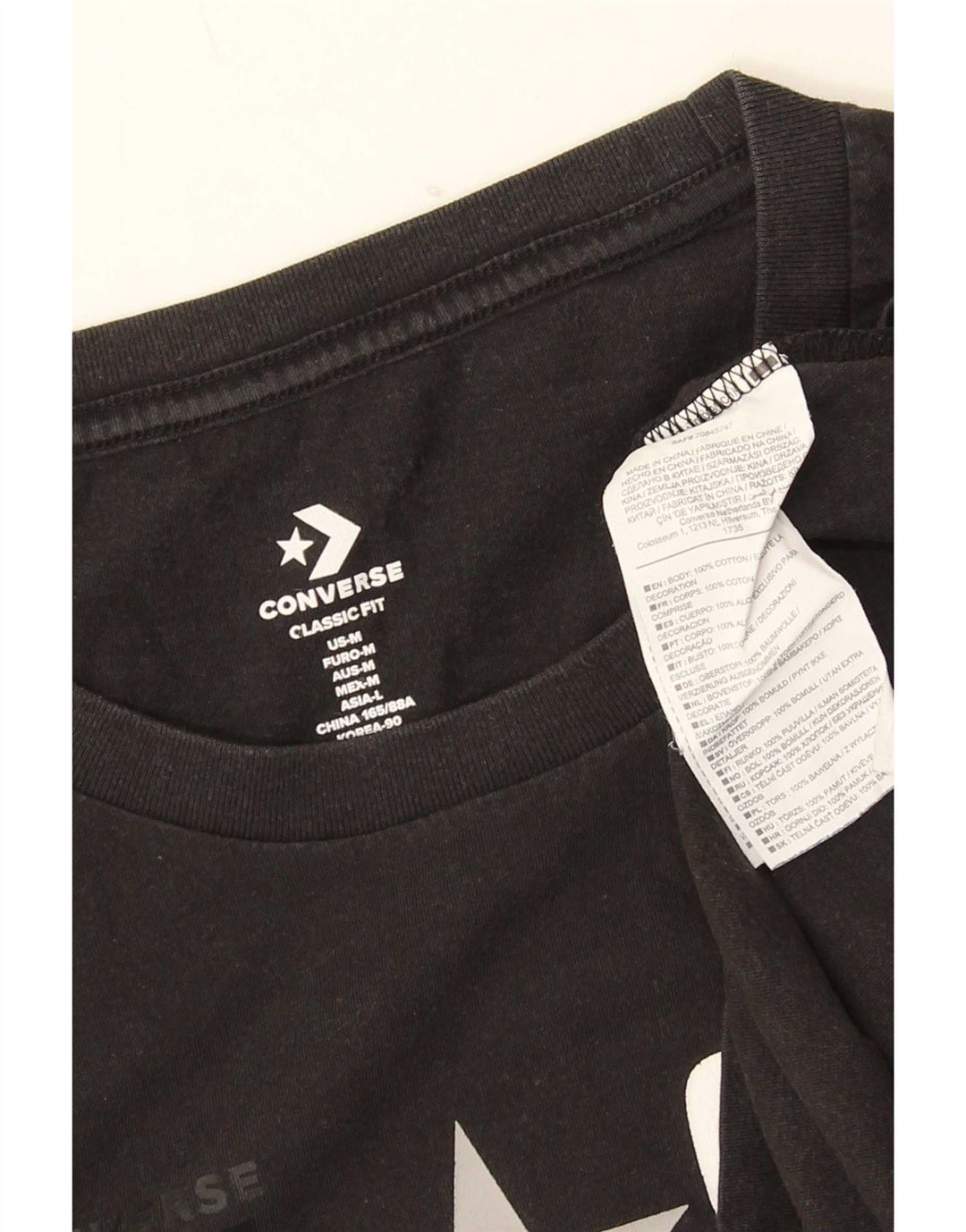 Converse Herre Classic Fit Grafisk T-shirt Top Medium Sort Bomuld