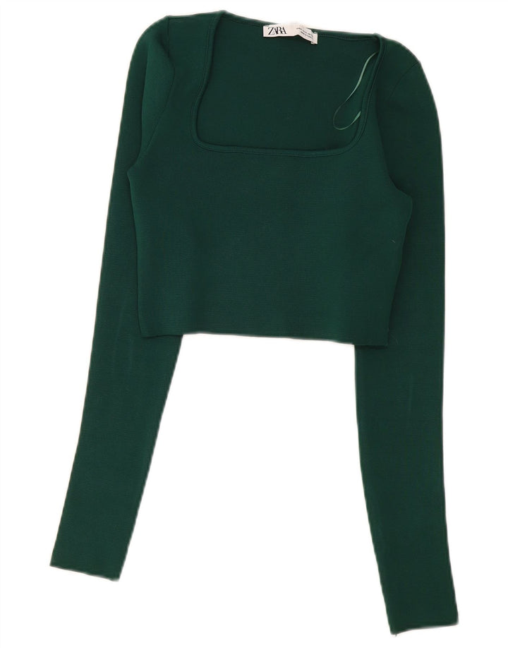 Zara Womens Crop Top Langærmet UK 8 Small Green Polyester