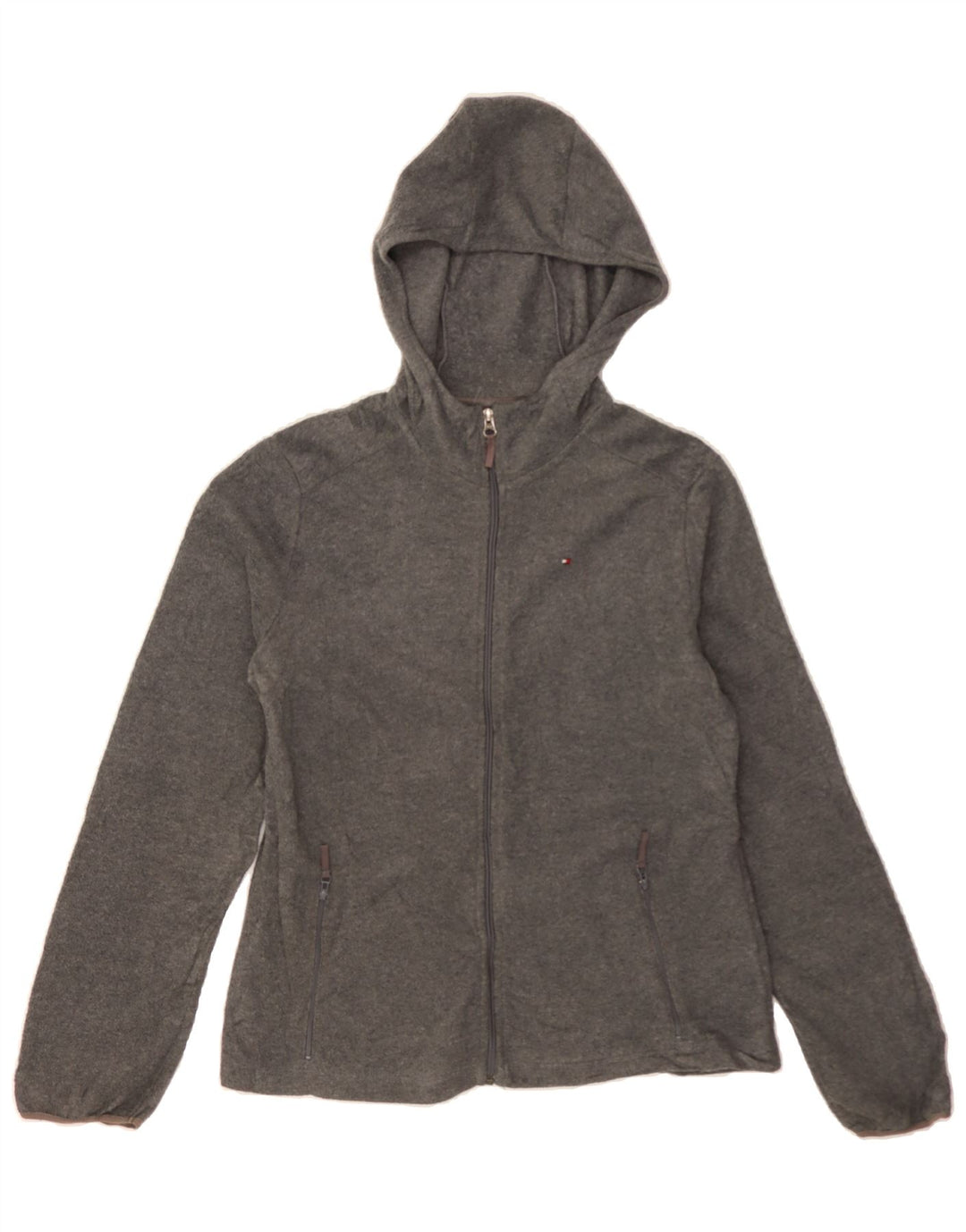 TOMMY HILFIGER Womens Hooded Fleece Jacket UK 16 Large Grey Polyester Vintage Tommy Hilfiger and Second-Hand Tommy Hilfiger from Messina Hembry 