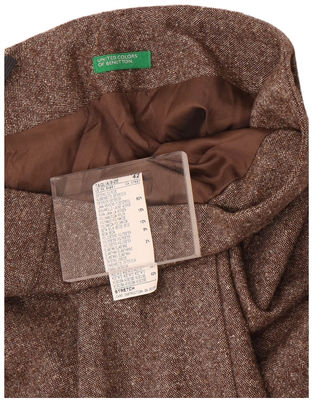 Benetton Dame Mini lige nederdel IT 42 Medium W28 Brun Flecked Uld