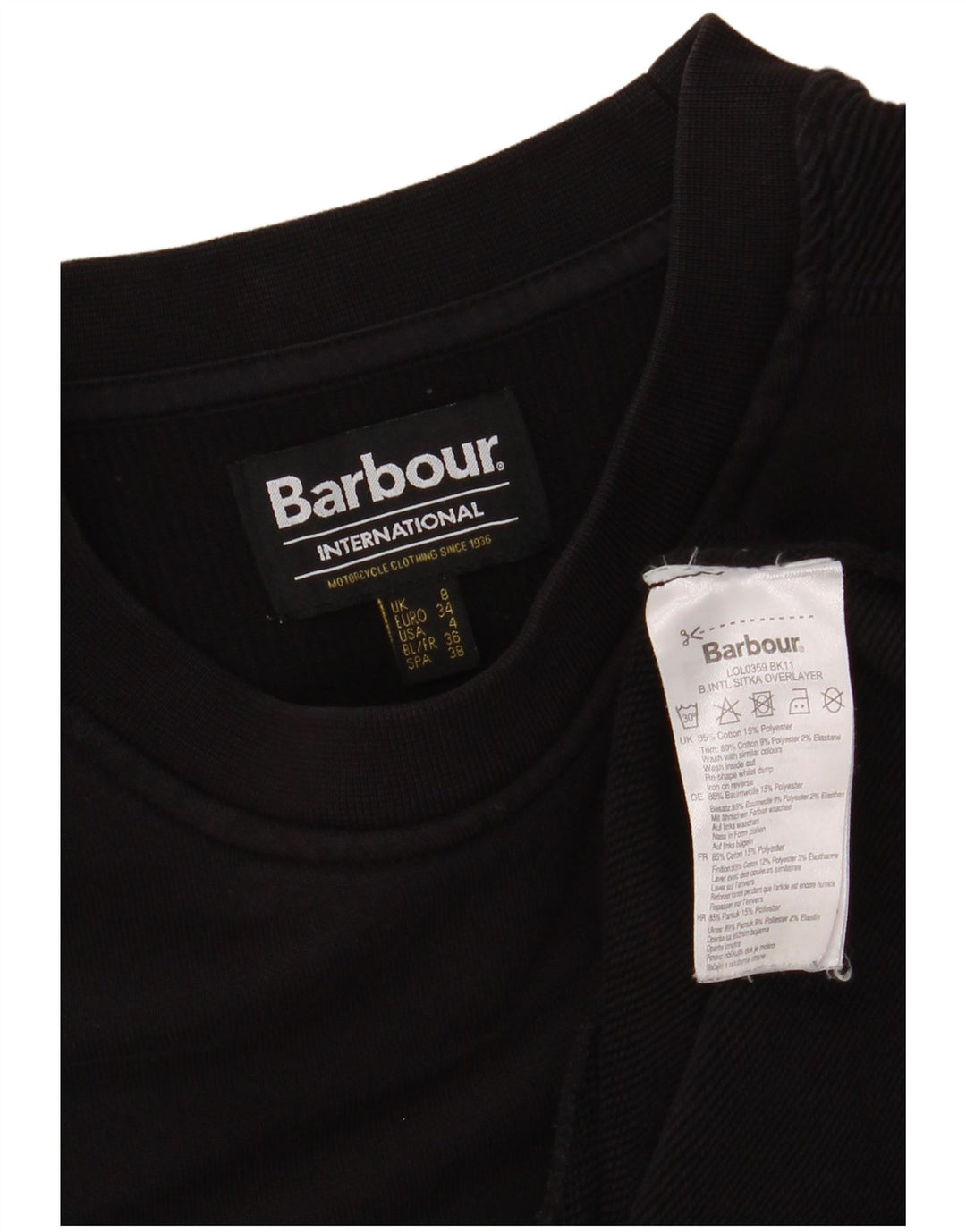 BARBOUR Dame Oversized Sweatshirt Jumper UK 8 Small Black Bomuld