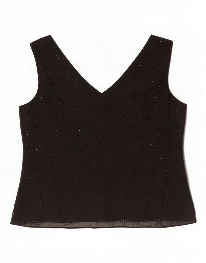 Marks & Spencer Dame ærmeløs bluse Top UK 20 2XL Sort Silke