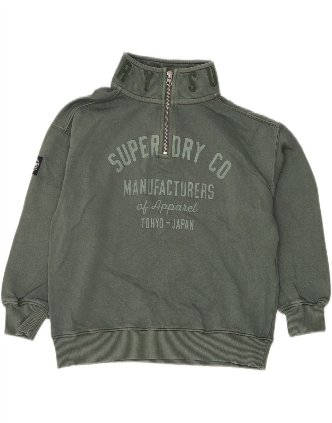 SUPERDRY drenge grafisk sweatshirt med lynlåshals 7-8 år grøn bomuld