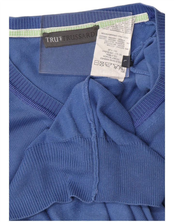 TRUSSARDI Herre V-hals sweater Stor blå bomuld