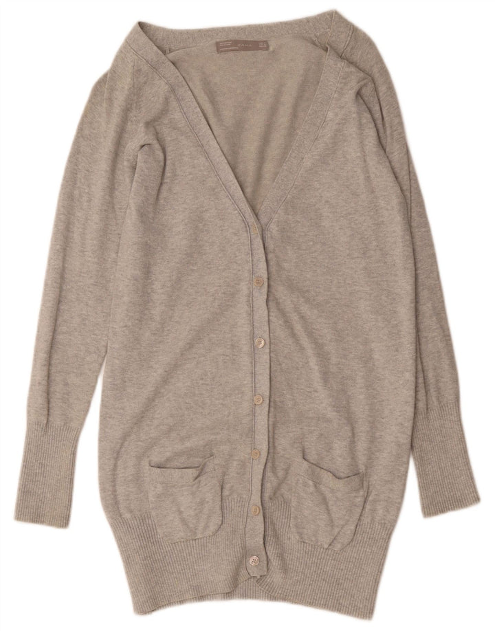 Zara Womens Longline Cardigan Sweater UK 12 Medium Grey Flecked Bomuld