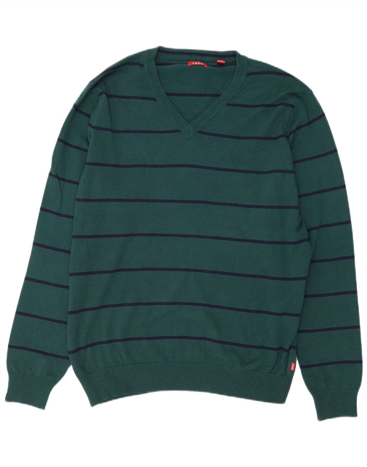 IZOD Herre V-hals sweater Stor grøn stribet bomuld