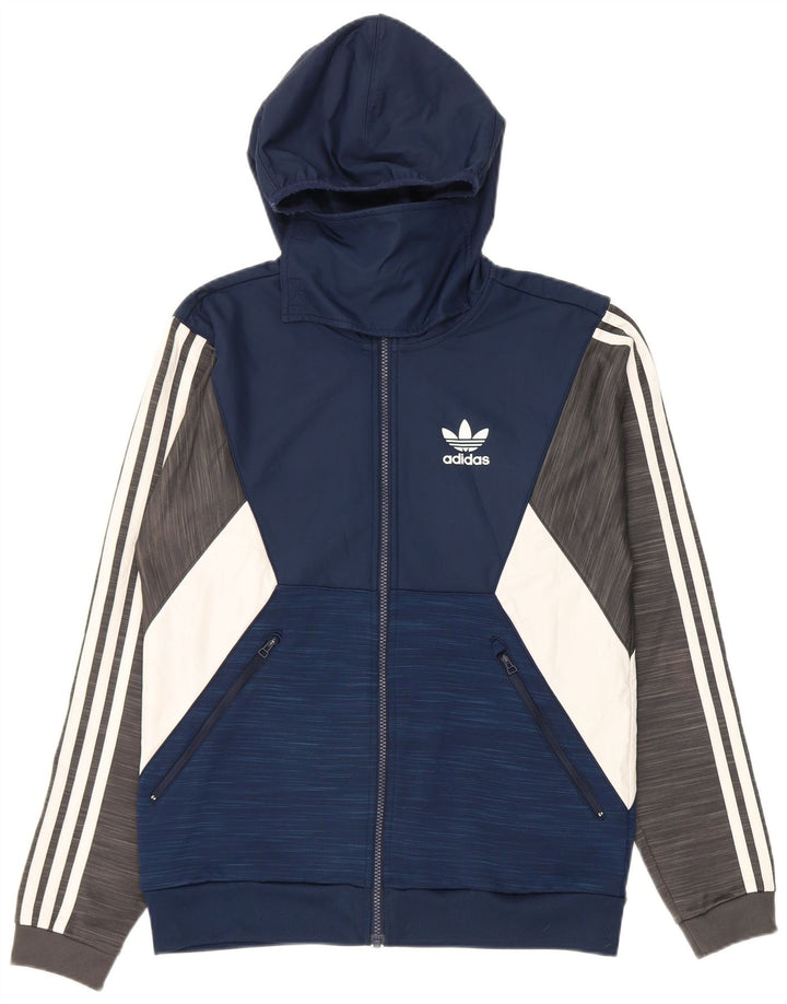 Adidas Hættetrøje med lynlås til mænd, lille marineblå colourblock polyester