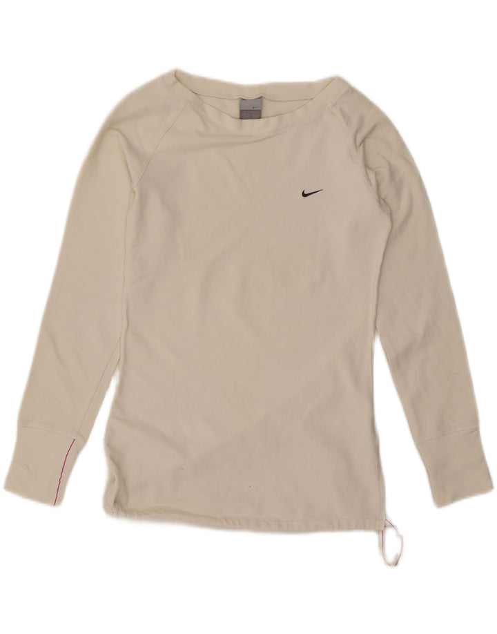Nike Dame Top Langærmet UK 10/12 Medium White Bomuld