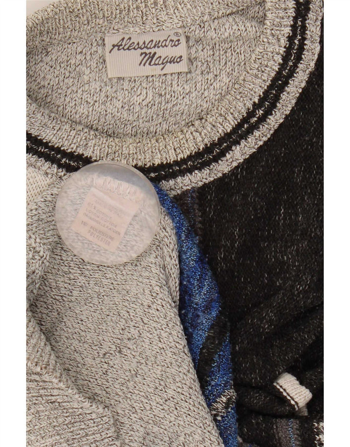 Vintage herre rund hals sweater stor grå stribet bomuld