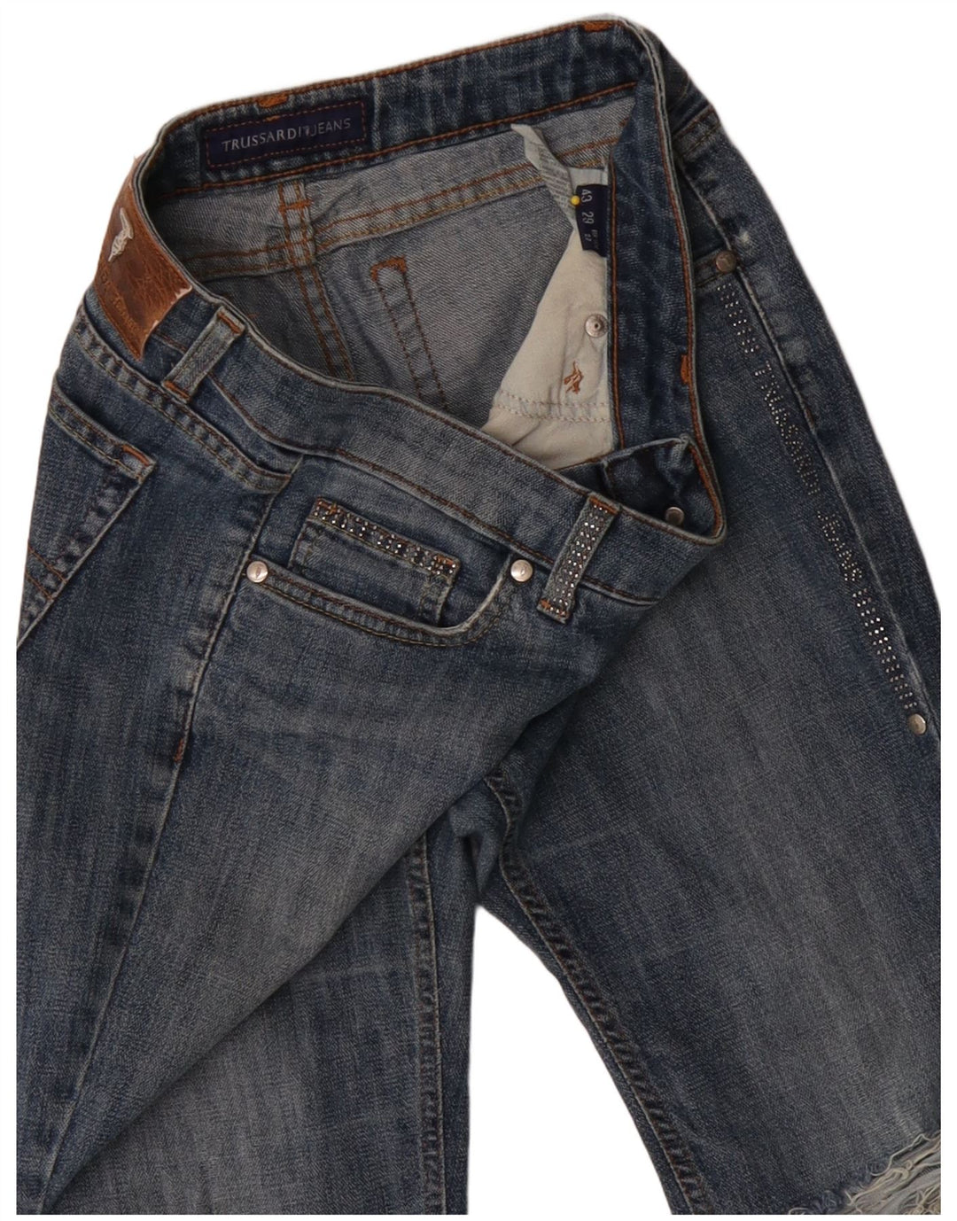 TRUSSARDI Kvinder Distressed Slim Jeans W27 L33 Blå Bomuld