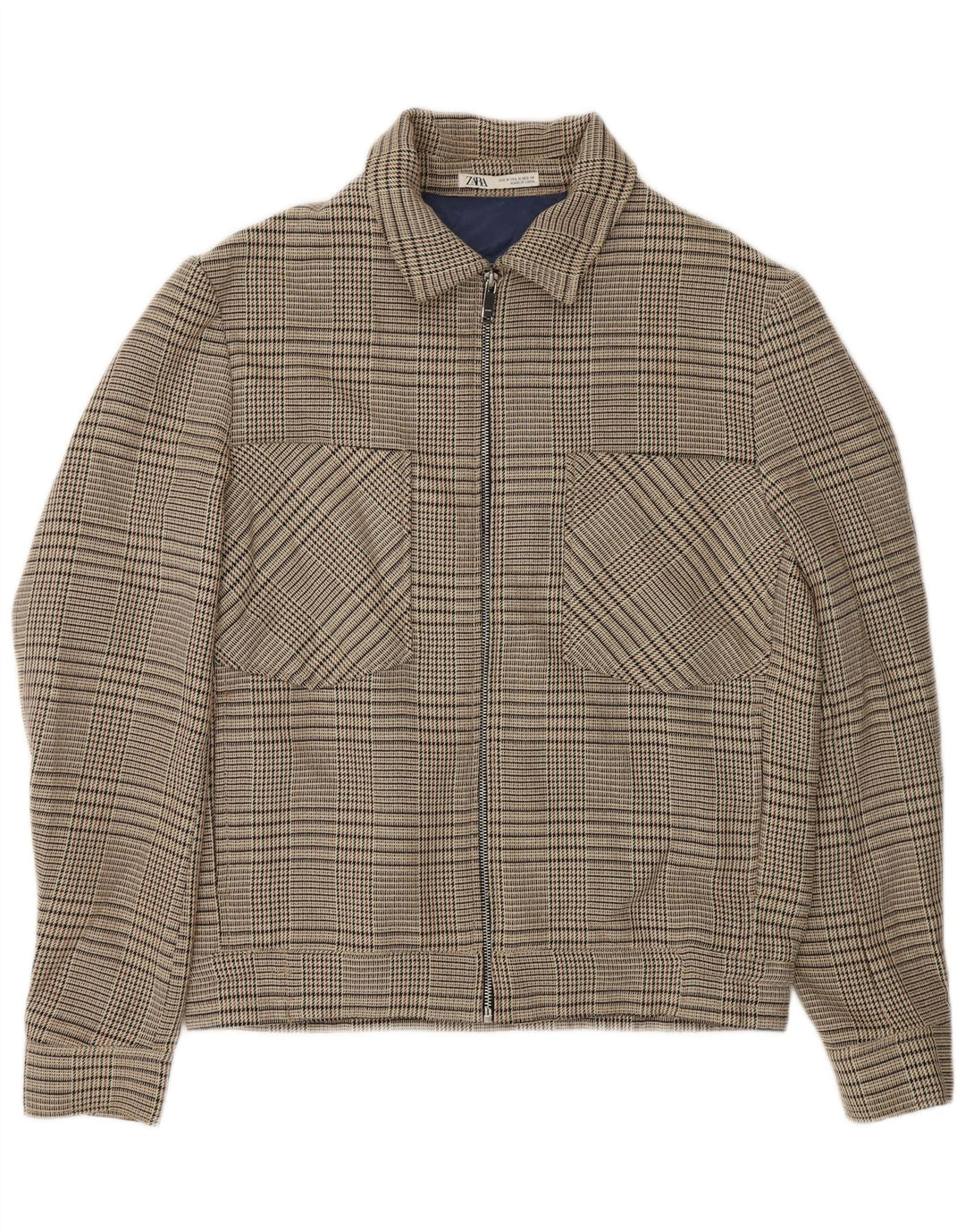 Zara Womens Full Zip Bomber Jacket UK 14 Medium Beige Ternet polyester