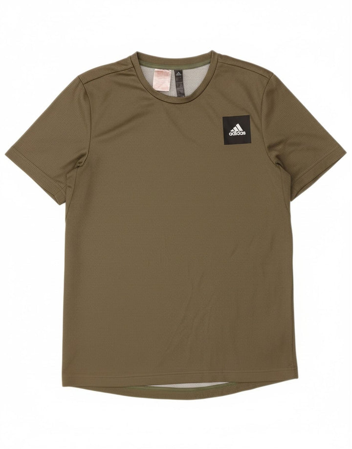 ADIDAS Boys Aeroready T-Shirt Top 13-14 Years Khaki Polyester