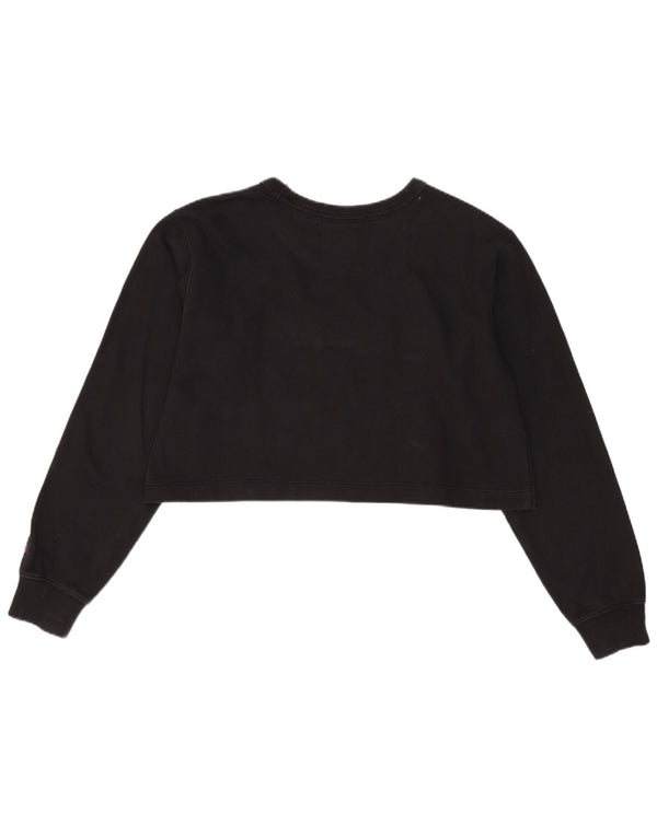 Champion Womens Oversized Crop Graphic Sweatshirt Jumper UK 6 XS Sort