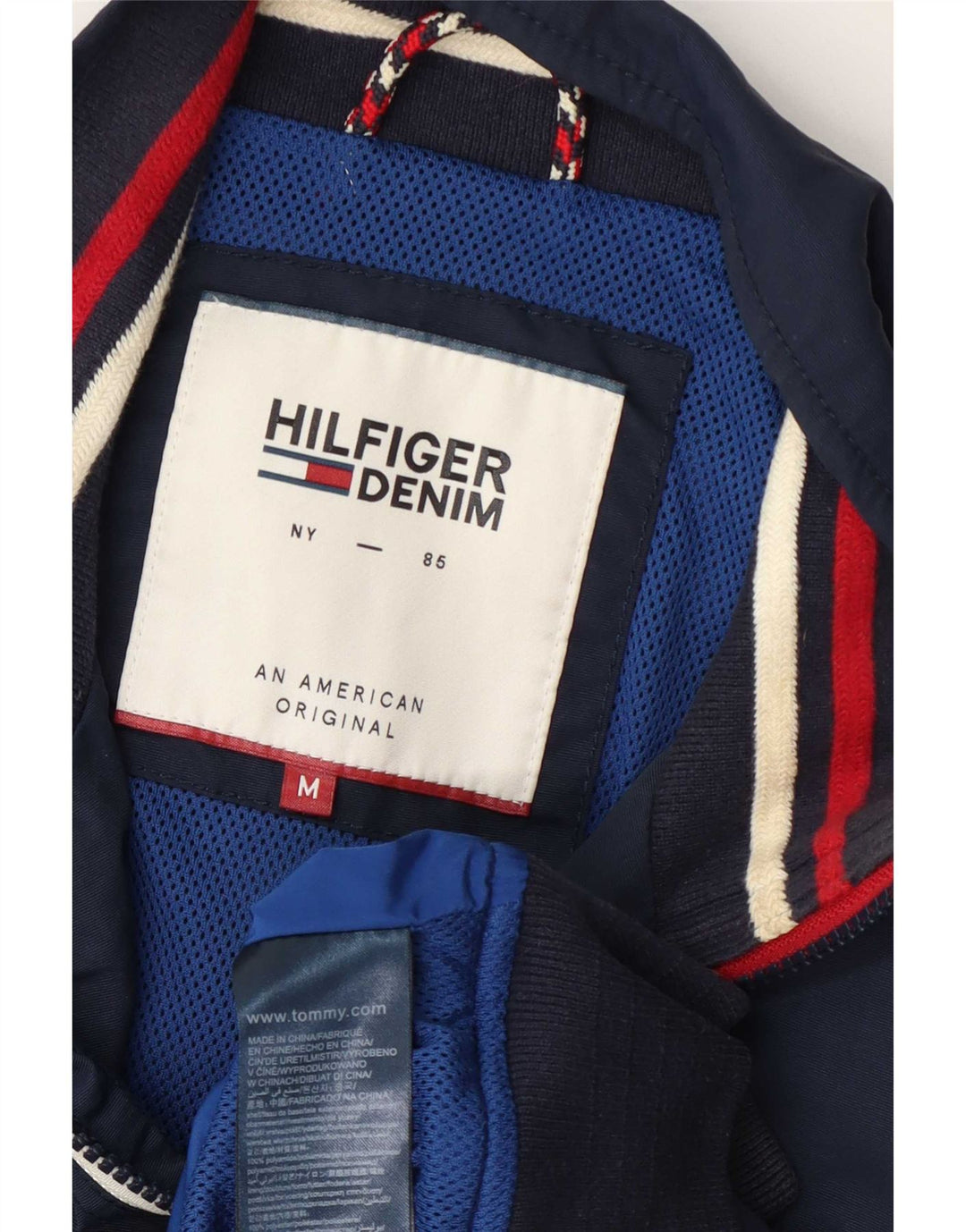 Tommy Hilfiger Bomberjakke til mænd UK 38 Mellem marineblå stribet polyamid