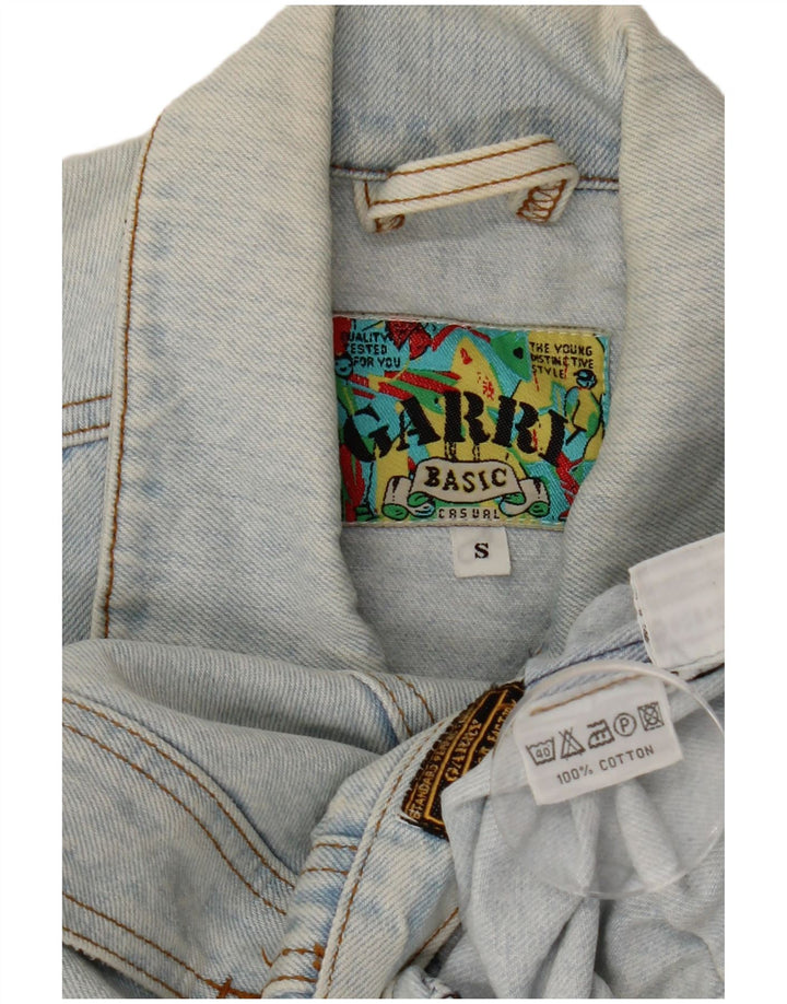 VINTAGE Womens Oversized Crop denimjakke UK 10 Small Blue Cotton