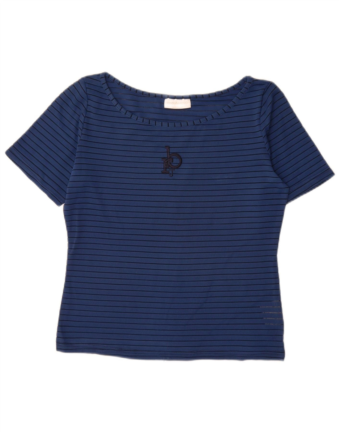 Roccobarocco Dame Grafisk T-Shirt Top IT 46 Stor Blå Stribet Polyester