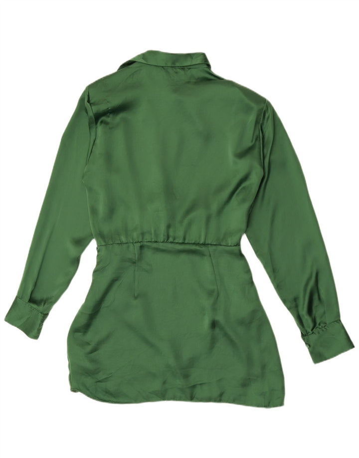 Zara Dame Langærmet Skjortekjole UK 12 Medium Green Polyester