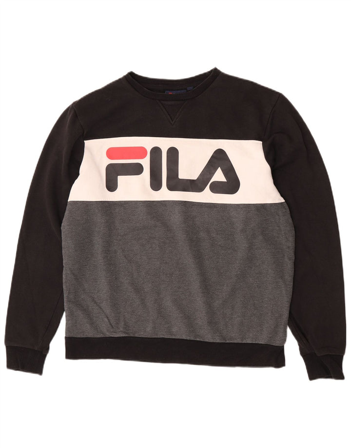 Fila Herre Grafisk Sweatshirt Jumper Lille Sort Colourblock Bomuld