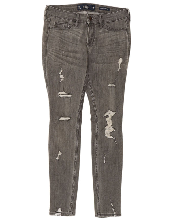 Hollister Kvinders Distressed Skinny Jeans W26 L28 Grå Bomuld